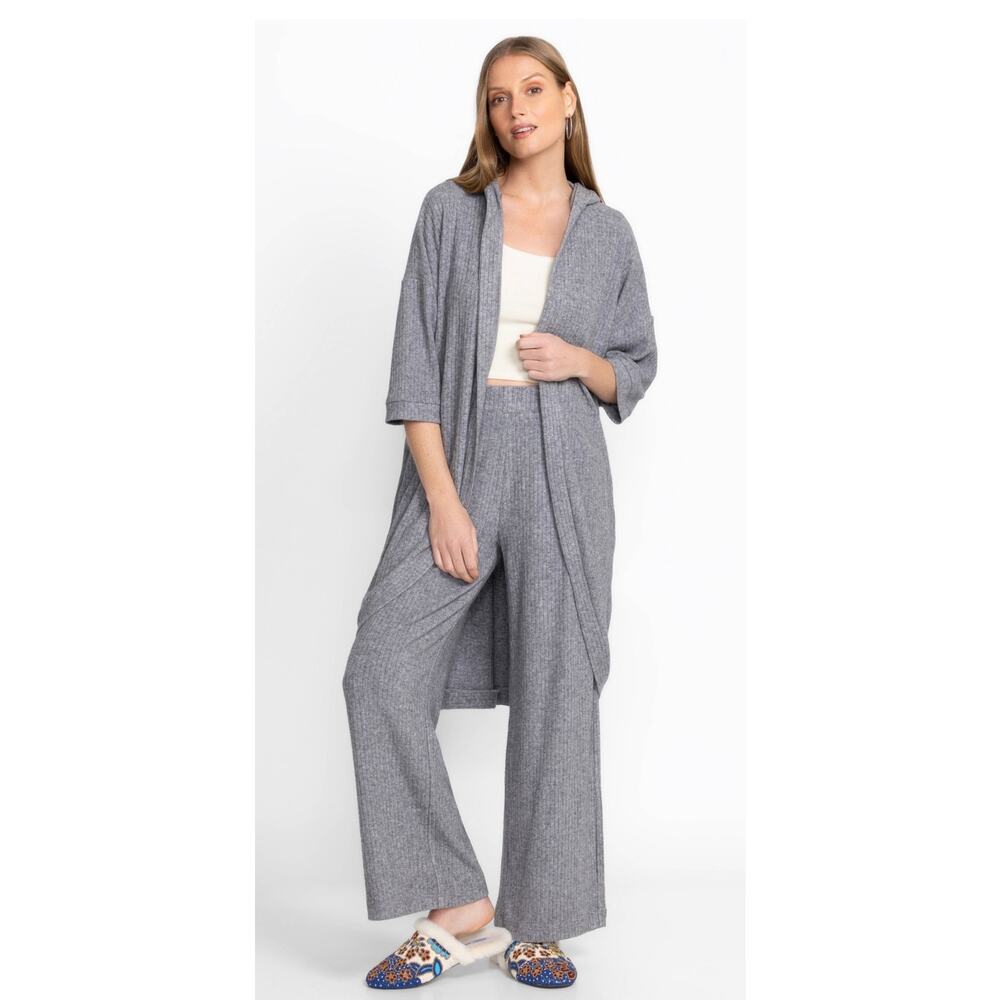 Calme Johnny Was Ribbed Hi Low Kimono Grey Hooded Lounge Sweater 1X